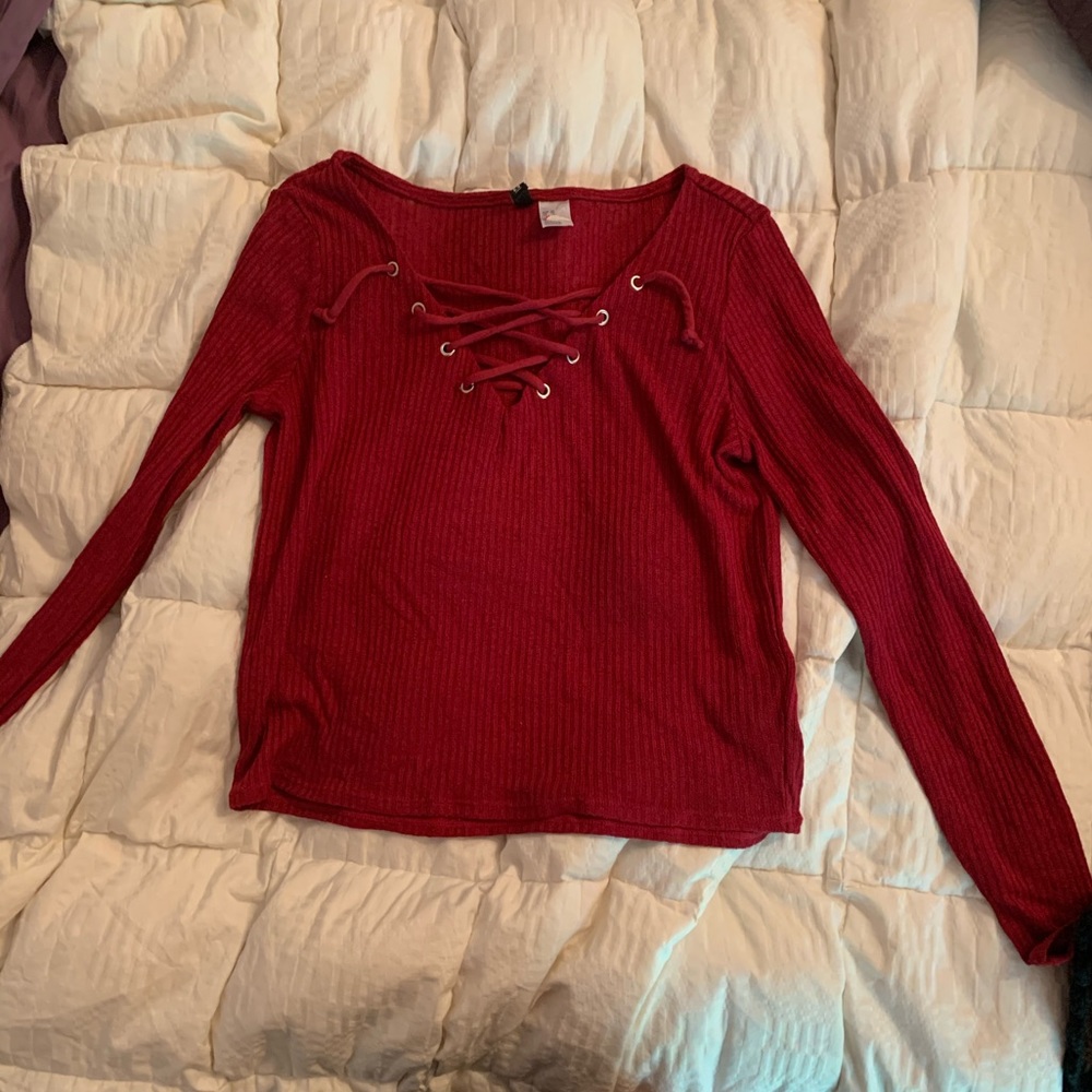 Long sleeve ribbed Red H&M top